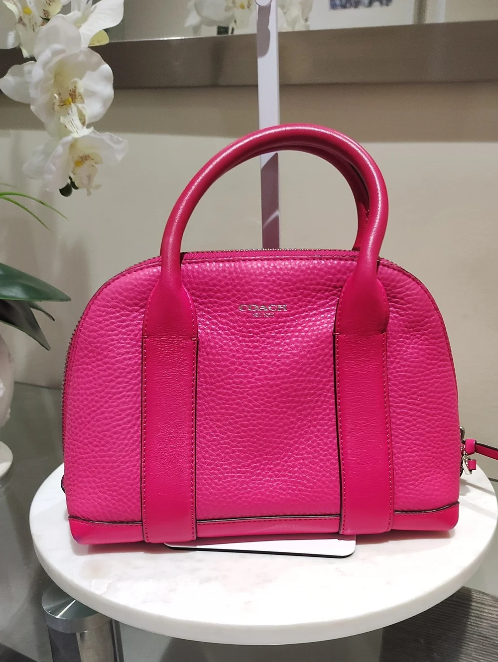 Coach Hot Pink Pebbled Leather Dome Satchel